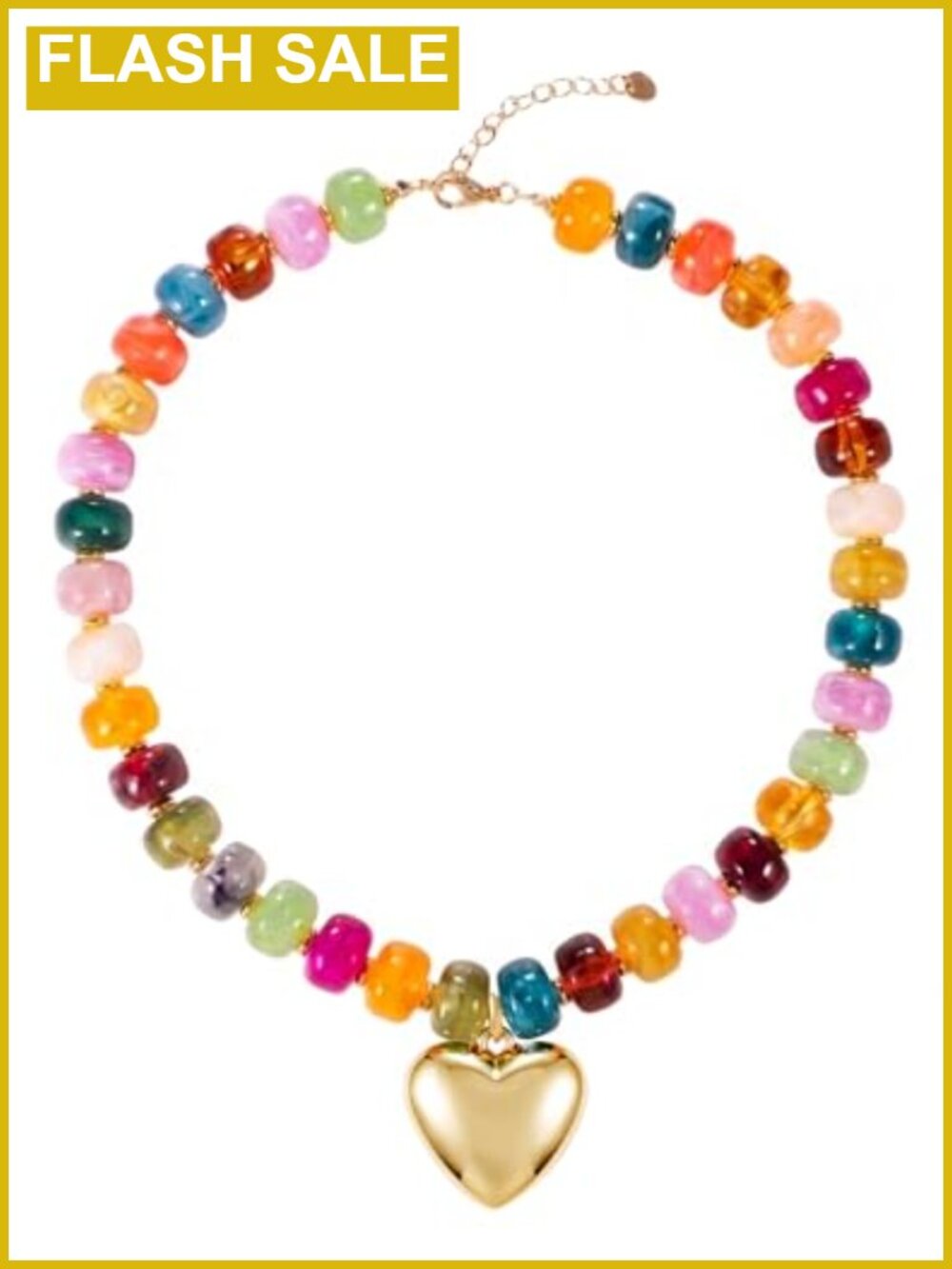 Chunky Resin Beaded Choker Necklace Heart Pendant Boho Summer Statement
